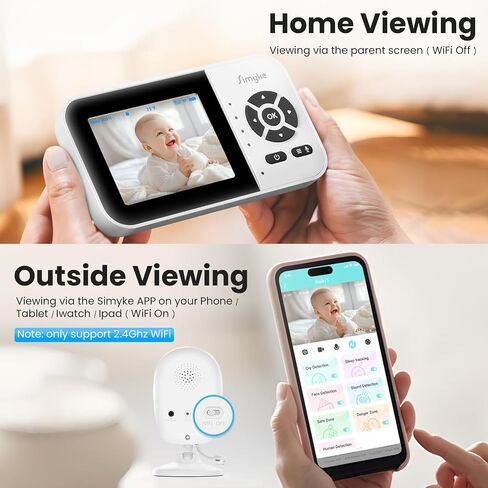 Dual Mode Baby Monitor,1080p Video APP,2.8'' IPS Screen,10-Hour Streaming,Smart AI Humanoid&Cry Detection,Camera&Audio,Two-Way Talk,Night Vision,Lullaby,1500ft Long Range,Video playback&storage in Saudi Arabia