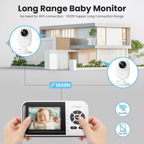 Dual Mode Baby Monitor,1080p Video APP,2.8'' IPS Screen,10-Hour Streaming,Smart AI Humanoid&Cry Detection,Camera&Audio,Two-Way Talk,Night Vision,Lullaby,1500ft Long Range,Video playback&storage in Saudi Arabia
