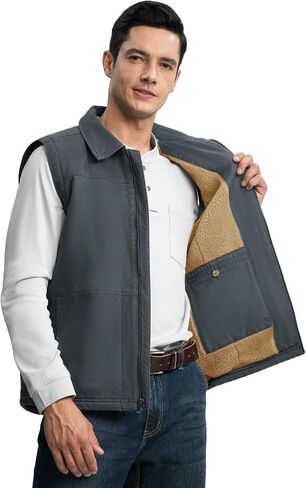 TBMPOY Men's Winter Vest Casual Sherpa Fleece lined Full Zip Lightweight Vest Outerwear Warm Cotton Travel Jackets in Saudi Arabia