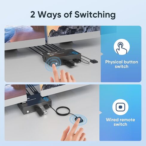 8K HDMI KVM Switch 2 Monitors 2 Computers, 8K@60Hz Dual KVM Switch for 2 Computers Sharing 2 Monitors, Keyboard, Mouse, Hard Drives, Printer, with EDID Adaptive, 2*USB Cables, and Controller. in Saudi Arabia