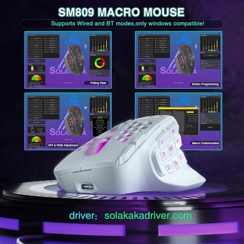 SM809 Pro Wireless MMO Gaming Mouse with 9 Side Buttons,24000 DPI,Triple Connectivity (2.4G/BT/Wired) RGB MMO Mouse for Gamer,16 Programmable Macros,Up to 350H Battery Life,Black in Kuwait