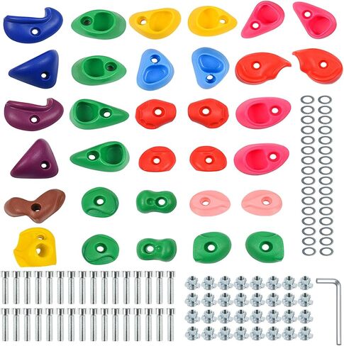 32Pcs Rock Wall Climbing Holds for Kids and Adults, Multi-Colored Rock Wall Climbing Kit, Indoor & Outdoor Playground Accessories with Mounting Screws(Macaroon) in Saudi Arabia