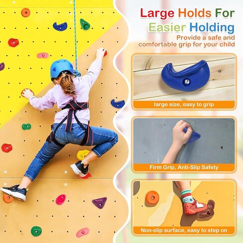 32Pcs Rock Wall Climbing Holds for Kids and Adults, Multi-Colored Rock Wall Climbing Kit, Indoor & Outdoor Playground Accessories with Mounting Screws(Macaroon) in Saudi Arabia