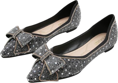 Women's Rhinestone Flat Comfortable Pointed Pearl Diamond Ballet Flats for Wedding Parties Work Dates Fashion Flat Shoes in Saudi Arabia