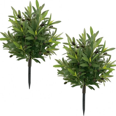 Artificial Topiary Ball Olive Tree Outdoor Plants with Spike, 2 Pack Faux Olive Topiary Ball Bushes UV Resistant Fake Shrubs for Front Porch Décor in Kuwait