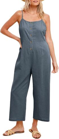 HOTIAN Womens Linen Cotton Overalls Straps Jumpsuits Casual Loose Jumpers 2025 Baggy Rompers in Kuwait