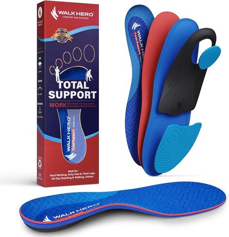 WalkHero Work Insoles for Standing All Day, Flat Feet Shoe Inserts with Shock Absorption and Cushioning, 220+lbs Pain Relief Orthotics Inserts (Mens 13-13.5, Cyan) in Saudi Arabia