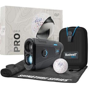 جهاز تحديد المدى بالليزر من Bushnell Tour V6 Shift مع كرات نائب | تعويض المنحدر، PinSeeker، التركيب المغناطيسي، نطاق 1300 ياردة، تكبير 6X | منشفة الجولف من سلسلة Signature in Kuwait