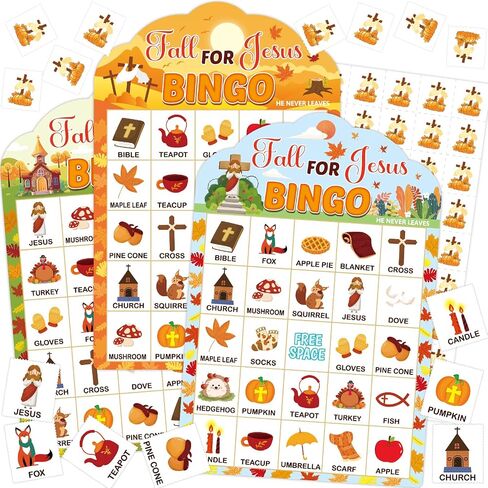 Fancy Land Fall Christian Bingo Game for Kids Fall for Jesus Bingo Cards Set for Autumn Religious Thanksgiving Party Sunday School VBS Church Activities Christmas Family Open Day Gifts 24 Players in Saudi Arabia