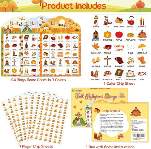 Fancy Land Fall Christian Bingo Game for Kids Fall for Jesus Bingo Cards Set for Autumn Religious Thanksgiving Party Sunday School VBS Church Activities Christmas Family Open Day Gifts 24 Players in Saudi Arabia