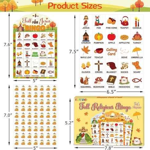 Fancy Land Fall Christian Bingo Game for Kids Fall for Jesus Bingo Cards Set for Autumn Religious Thanksgiving Party Sunday School VBS Church Activities Christmas Family Open Day Gifts 24 Players in Saudi Arabia