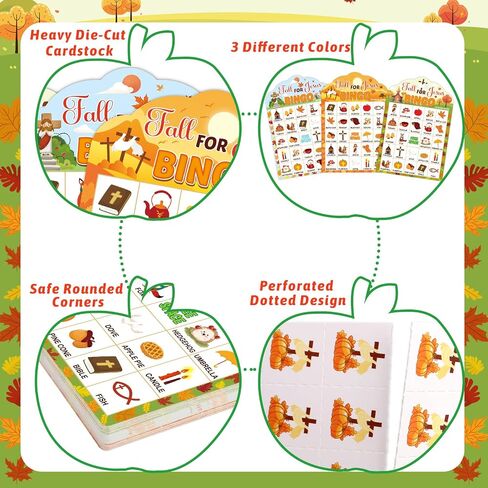 Fancy Land Fall Christian Bingo Game for Kids Fall for Jesus Bingo Cards Set for Autumn Religious Thanksgiving Party Sunday School VBS Church Activities Christmas Family Open Day Gifts 24 Players in Saudi Arabia