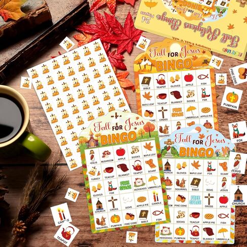 Fancy Land Fall Christian Bingo Game for Kids Fall for Jesus Bingo Cards Set for Autumn Religious Thanksgiving Party Sunday School VBS Church Activities Christmas Family Open Day Gifts 24 Players in Saudi Arabia