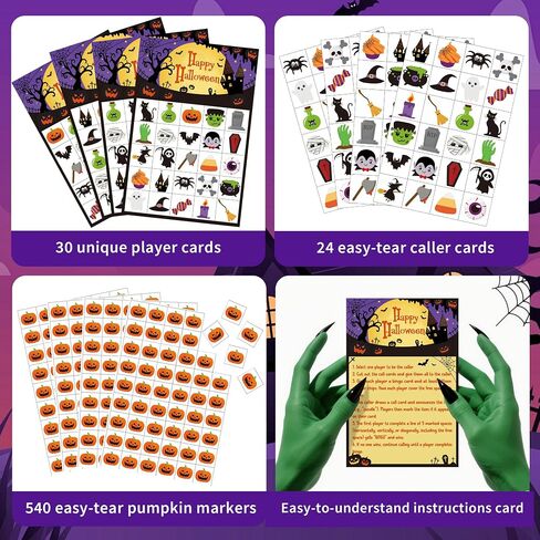 30 Players Halloween Bingo Cards Set Halloween Party Games Paper Bingo Cards Bulk School Classroom Games Halloweens Party Supplies for School Family Group Activity Adults Indoor Parties Supplies in Saudi Arabia