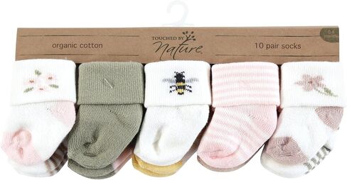 Touched by Nature Baby Infant Girl Organic Cotton Socks, Flower Market, 6-12 Months, Pink in Saudi Arabia