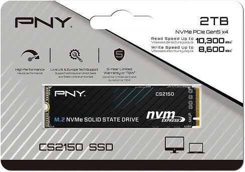 PNY CS2150 2TB Gen5 PCIe NVMe M.2 2280 3D NAND SSD – Up to 10,300/8,600 MBs - PC/Laptop Upgrade, Gaming, Photography, Video Editing, Direct Storage Enabled-Internal Solid-State Drive M280CS2150-2TB-TB in Kuwait