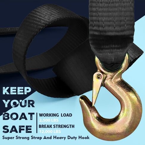 Boat Trailer Winch Strap Replacement,Tow Straps Heavy Duty with Hooks,Boat Winch Strap with Hook,Towing Boat Trailer Straps 12000 Lbs 2" x 20 Feet by X5MPLXPMX in Saudi Arabia