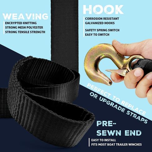 Boat Trailer Winch Strap Replacement,Tow Straps Heavy Duty with Hooks,Boat Winch Strap with Hook,Towing Boat Trailer Straps 12000 Lbs 2" x 20 Feet by X5MPLXPMX in Saudi Arabia