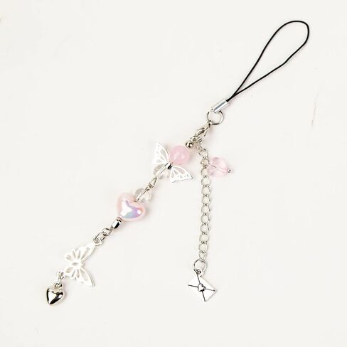 4PCS Black-phone Charm Y2K Phone Accessories Aesthetic Keychain Star Flower Cute Decor String Cellphone Chain Pendant Strap Lanyard Butterfly Crystal Ribbon Bead Gothic Young in Kuwait
