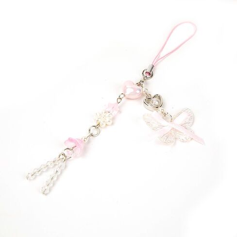 4PCS Black-phone Charm Y2K Phone Accessories Aesthetic Keychain Star Flower Cute Decor String Cellphone Chain Pendant Strap Lanyard Butterfly Crystal Ribbon Bead Gothic Young in Kuwait