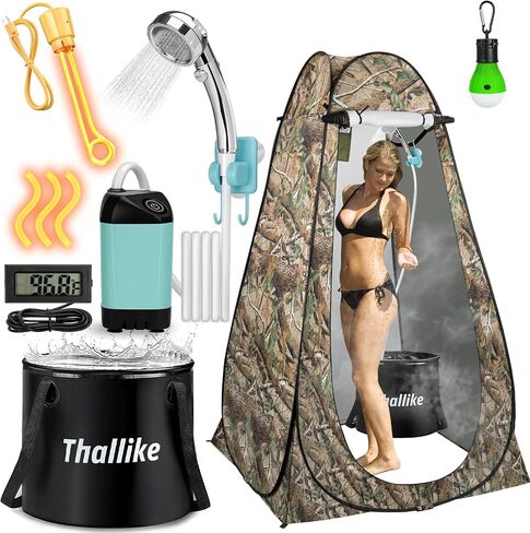Portable Hot Shower for Camping, 1000W Immersion Heated, Rechargeable Camping Shower Pump, 6.6 Gallons Folding Bucket for Camping, Hiking, Traveling, Washing in Kuwait