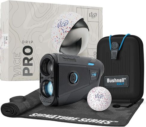 Bushnell Golf Tour V6 Shift Laser Rangefinder with Vice Balls | Slope Compensation, PinSeeker, Magnetic Mount, 1300 YD Range, 6X Magnification | Signature Series Golf Towel in Saudi Arabia