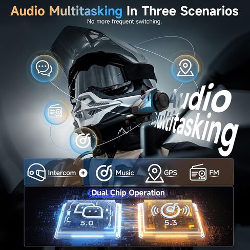 Motorcycle Helmet Headset, Moman RS-H4P Motorbike Headphone BT5.1 with Hi-Fi Speakers Dual Noise Reduction【New Upgrade】in RGB/FM/Glove-Friendly Button/Hands-Free Call/AI Voice Earphone for Solo Riding in Kuwait