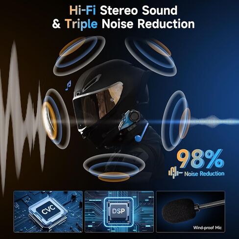 Motorcycle Helmet Headset, Moman RS-H4P Motorbike Headphone BT5.1 with Hi-Fi Speakers Dual Noise Reduction【New Upgrade】in RGB/FM/Glove-Friendly Button/Hands-Free Call/AI Voice Earphone for Solo Riding in Kuwait