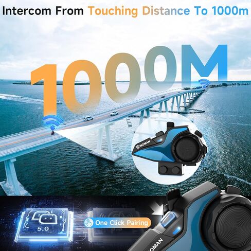 Motorcycle Helmet Headset, Moman RS-H4P Motorbike Headphone BT5.1 with Hi-Fi Speakers Dual Noise Reduction【New Upgrade】in RGB/FM/Glove-Friendly Button/Hands-Free Call/AI Voice Earphone for Solo Riding in Kuwait