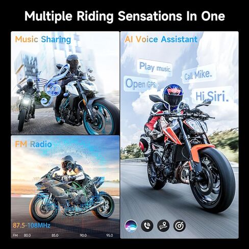 Motorcycle Helmet Headset, Moman RS-H4P Motorbike Headphone BT5.1 with Hi-Fi Speakers Dual Noise Reduction【New Upgrade】in RGB/FM/Glove-Friendly Button/Hands-Free Call/AI Voice Earphone for Solo Riding in Kuwait
