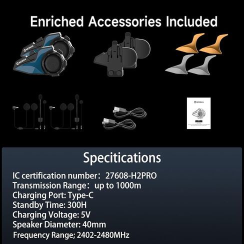 Motorcycle Helmet Headset, Moman RS-H4P Motorbike Headphone BT5.1 with Hi-Fi Speakers Dual Noise Reduction【New Upgrade】in RGB/FM/Glove-Friendly Button/Hands-Free Call/AI Voice Earphone for Solo Riding in Kuwait