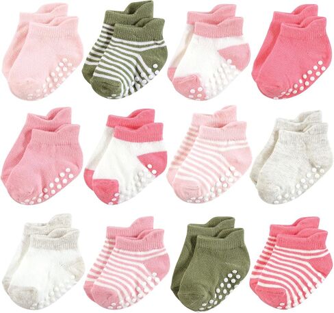 Hudson Baby Baby Infant Girl Non-Skid No-Show Socks, Mauve Neutral, 12-24 Months, Pink in Saudi Arabia