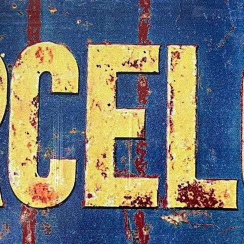 لوحة مدينة برشلونة المعدنية العتيقة - لوحة حائط ريفية مقاس 30 × 15 سم للبار والحانة والجراج وكهف الرجل وديكور المنزل in Saudi Arabia