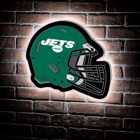Team Sports America Evergreen NFL New York Jets Ultra-Thin LED Light Wall Sign Decor | Full Size Replica Helmet | 19.5 x 15 Inches | Made in the USA in Saudi Arabia