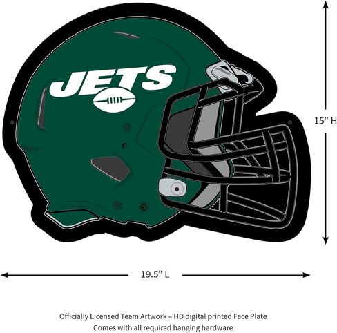 Team Sports America Evergreen NFL New York Jets Ultra-Thin LED Light Wall Sign Decor | Full Size Replica Helmet | 19.5 x 15 Inches | Made in the USA in Saudi Arabia