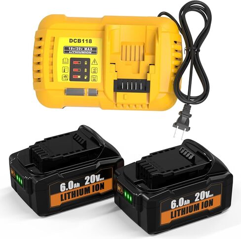 2 عبوات 6.0ah بطارية ليثيوم أيون واستبدال الشاحن لبطارية DeWalt 20V Max و Combo الشار in Kuwait