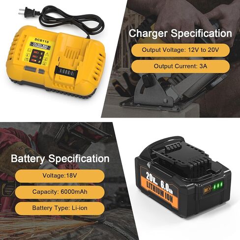 2 عبوات 6.0ah بطارية ليثيوم أيون واستبدال الشاحن لبطارية DeWalt 20V Max و Combo الشار in Kuwait