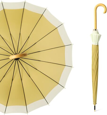 ThreeH Big Beatiful Umbrella with Arc Classic Wood Handle 16 Ribs 48" Windproof Sturdy Stick Rain Umbrella in Saudi Arabia