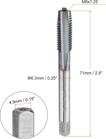 HARFINGTON M8x1.25 Metric Thread Tap 6542 Cobalt High-Speed Steel TiCN Coated Plug Tap Right Hand Straight Flutes Screw Threading Hand Tap in Saudi Arabia