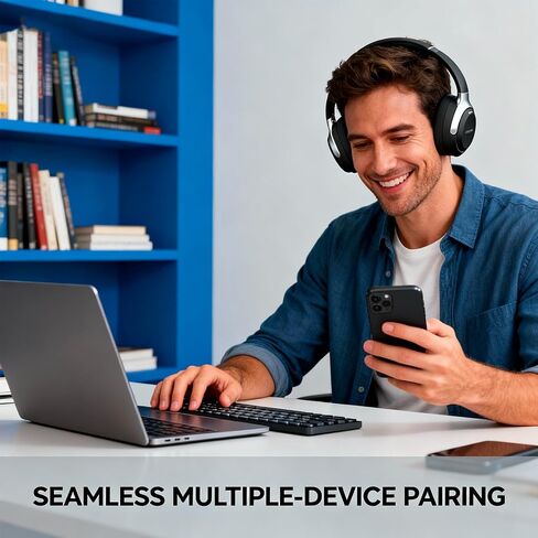 LC30Pro Hybrid Active Noise Cancelling Headphones Over Ear, 100H Playtime Wireless Bluetooth Headphones with Mic, HiFi Audio, 3 EQ Modes, Low Latency, Foldable for Gaming/Travel/Office in Kuwait