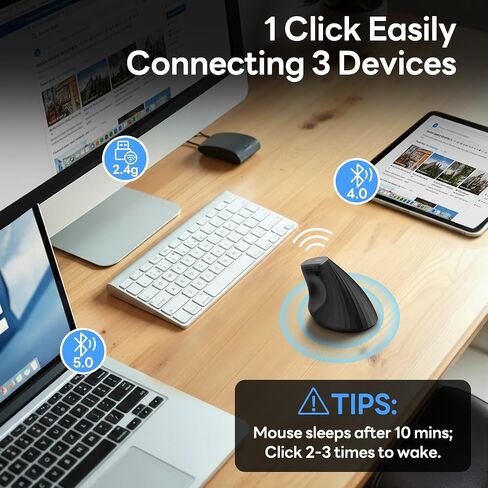 الماوس العمودي اللاسلكي ، الماوس بلوتوث مع BT5.0/4.0/2.4G ، قابل لإعادة الشحن مع مؤشر البطارية ، تصميم مريح للراحة وسلالة المعصم المخفضة ، مثالية للمنزل ، والمكتب ، الأسود in Kuwait