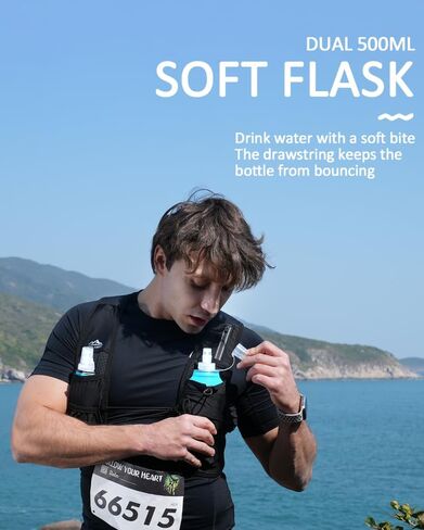 Running Vest for Women Men, USA Original Patent, Adjustable Chest Straps Running Hydration Vest with 500ml Soft Flask, Lightweight Reflective Hydration Backpack for Hiking Marathon in Kuwait