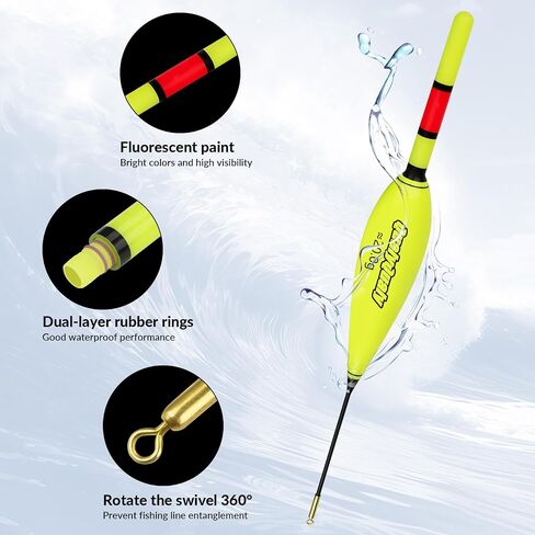 QualyQualy Lighted Slip Bobbers Fishing Floats Spring Bobber 4pcs Glow in The Dark Spring Bobber for Crappie Walleyes Fishing (Yellow & Black, 2in) in Saudi Arabia