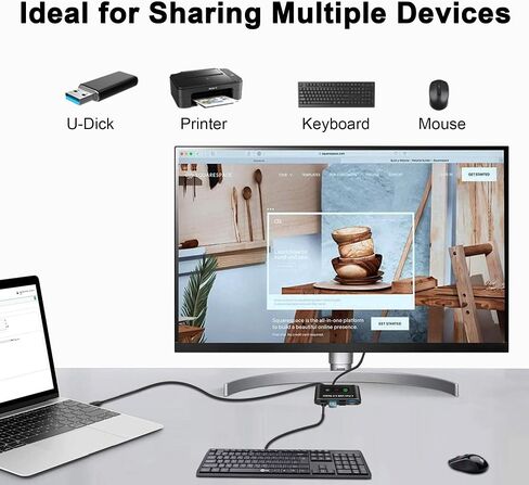 USB 3.0 Switch 2 in 2 Out, USB Switcher for 2 Computers, Share Keyboard, Mouse, Printer, Scanner, KVM Switch Selector, Compatible with Windows, Mac, Linux, Includes 2 USB-A 3.0 Cables in Saudi Arabia