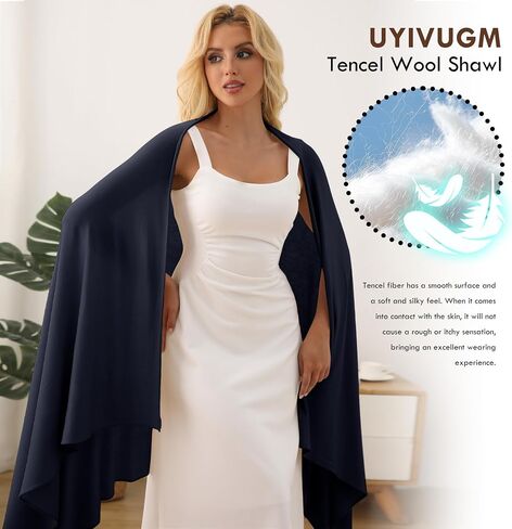 يلف شال صوف Tencel للنساء 70 × 35 بوصة من الوشاحات الخفيفة الوزن لحفل الزفاف/المساء UPF 50+ in Kuwait