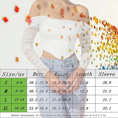 Womens Off The Shoulder Corset Top Sexy Mesh Long Sleeve Boned Bustier Concert Cute Going Out Tops in Saudi Arabia