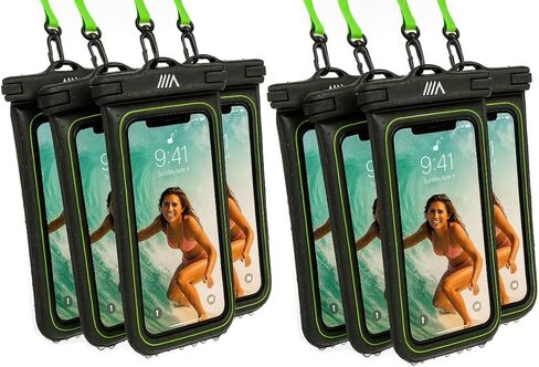 【2025 Upgraded】2 Pack Black - IP68 Waterproof Phone Pouch Floating Design No Sink Waterproof Phone Case - Beach Pool Travel Essentials - Works w/ All Phones - Detachable Lanyard - Black/Hi-Vis Green in Saudi Arabia