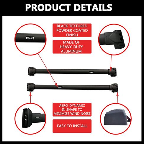 Roof Rack Crossbars Roof Rail Cross Bars Fit 2006 2007 2008 2009 2010 Compass Rooftop Side Rails Cargo Bag Luggage Carrier - 165lbs Load - Aluminum Black in Saudi Arabia