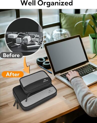 MATEIN Cord Organizer Travel Case 2 Pack, Water Resistant Tech Pack Organizer for Electronic Accessories, Portable Electronics Case Carrying Bag for Cable, Changer, Earphone & Power Bank, Black & Grey in Kuwait