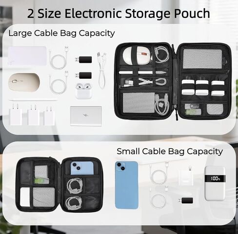 MATEIN Cord Organizer Travel Case 2 Pack, Water Resistant Tech Pack Organizer for Electronic Accessories, Portable Electronics Case Carrying Bag for Cable, Changer, Earphone & Power Bank, Black & Grey in Kuwait